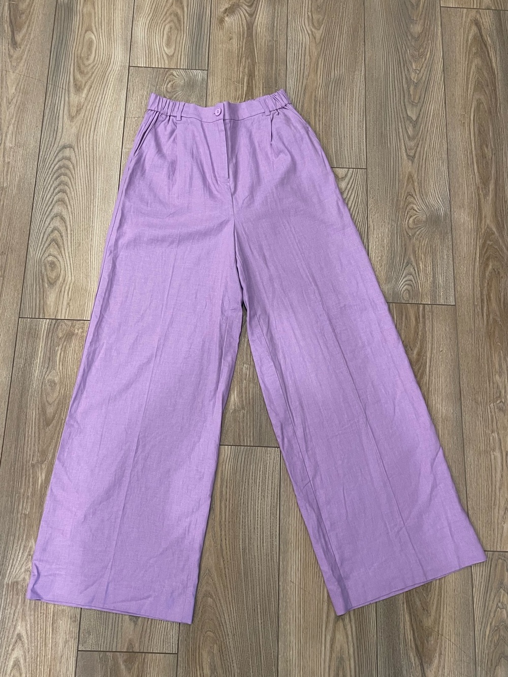 Open Edit Purple Linen Blend Trousers